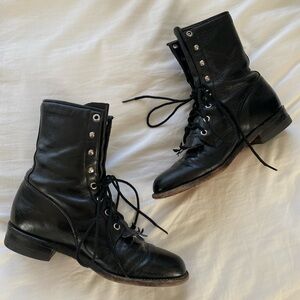 Justin Boots Black Leather Combat Boots